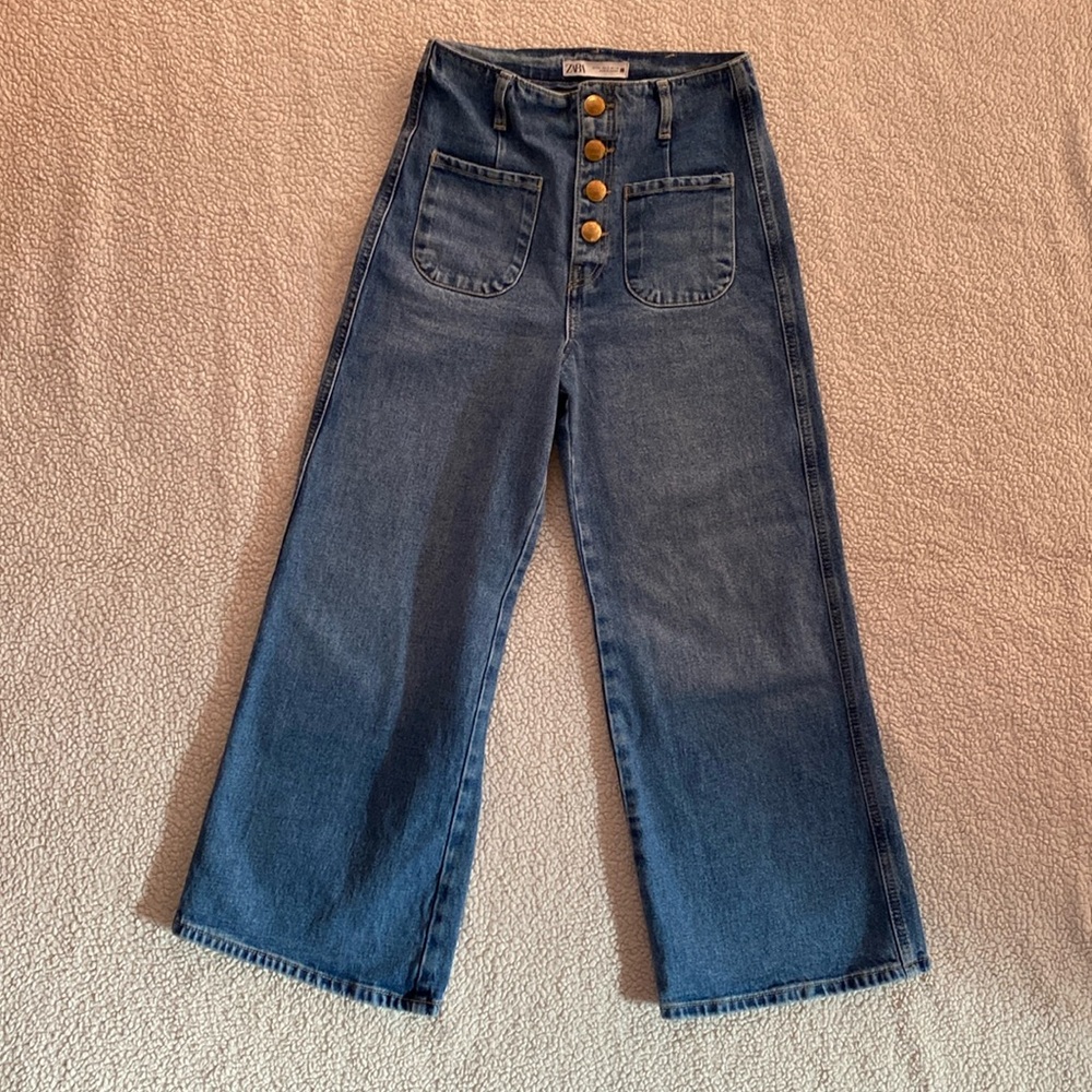 Zara Wide Leg blue denim button fly size 2 jeans